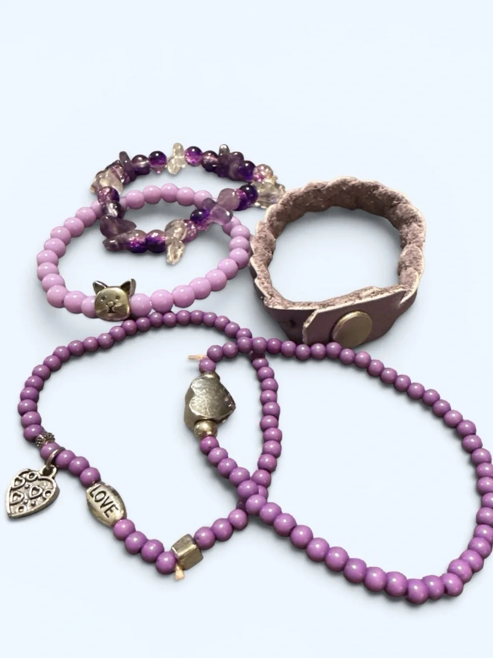 5-Piece Purple Bracelet Lot for Girls | Stretch Bracelets & Braided Cuff